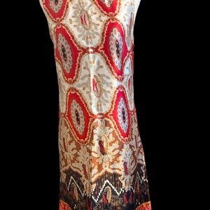 Sculpted Red & Cream Printed Midi Dress